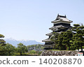 Matsumoto Castle and the snow-covered peaks of the Northern Alps (Matsumoto City, Nagano Prefecture) 140208870