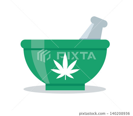 Cannabis Leaf with Mortar and Pestle for Herbal Medicine Cannabis Leaf with Mortar and Pestle for Herbal Medicine 140208936