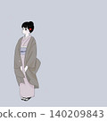 身穿和服的女子仰望櫻花——一幅充滿春日氣息的日本景象。 140209843
