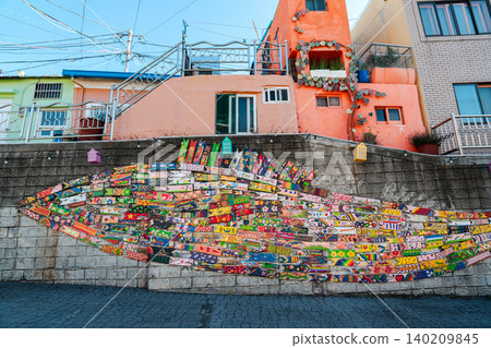 Gamcheon Culture Village, Busan, South Korea - Nov. 09, 2024: Colorful houses on a hillside. Gamcheon Culture Village, Busan, South Korea - Nov. 09, 2024: Colorful houses on a hillside. 140209845