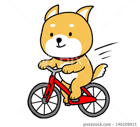 一隻柴犬騎著紅色自行車，飛馳而去。 140209915