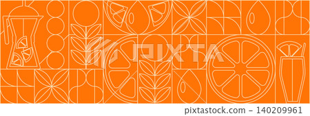 Orange fruit abstract geometric pattern in minimalism style. Geometric line drawing. Natural organic shapes of plants, eco farming. Orange fruit abstract geometric pattern in minimalism style. Geometric line drawing. Natural organic shapes of plants, eco farming. 140209961
