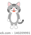 A cute illustration of a mackerel tabby cat standing on two legs (vector). 140209991