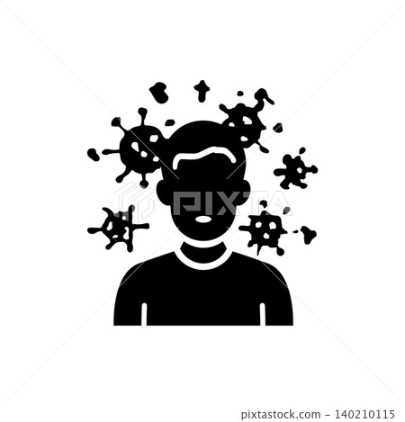 Human torso icon surrounded by floating virus particles, representing a contagious patient. Human torso icon surrounded by floating virus particles, representing a contagious patient. 140210115