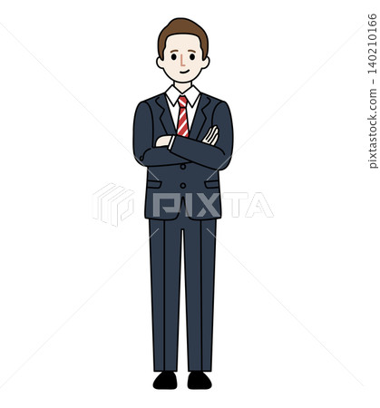 Full-body portrait of a white male businessperson in a suit, against a transparent background (illustration). Full-body portrait of a white male businessperson in a suit, against a transparent background (illustration). 140210166