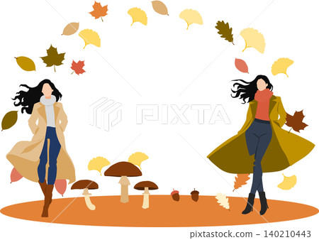 An illustration of a woman in autumn clothes striking a pose. 140210443