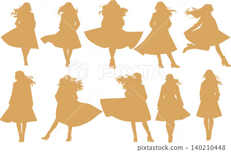 Silhouette illustration of a woman in autumn clothes striking a pose. Silhouette illustration of a woman in autumn clothes striking a pose. 140210448