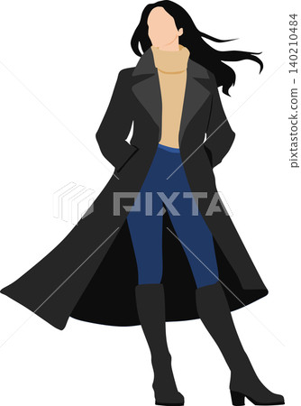 An illustration of a woman in autumn clothes striking a pose. An illustration of a woman in autumn clothes striking a pose. 140210484