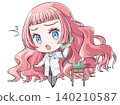 A pink-haired pharmacist is talking on the phone. A chibi character in the style of Japanese anime. A girl is shocked. 140210587