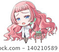 A pink-haired pharmacist is holding the receiver and talking. A chibi-style character in the style of Japanese anime. A girl is crying while talking on the phone. 140210589