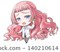 A pink-haired pharmacist making a phone call on her smartphone. A chibi-style character in the style of Japanese anime. A girl crying while making a phone call. 140210614