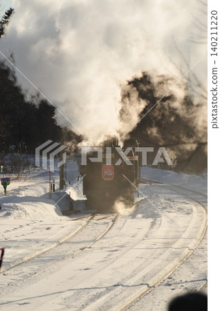 The SL Winter Marshland Train running through Hokkaido and its white steam The SL Winter Marshland Train running through Hokkaido and its white steam 140211220