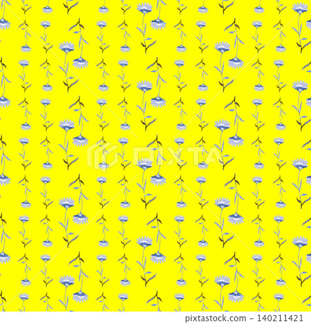 Watercolor seamless pattern of blue wildflowers on a yellow background Watercolor seamless pattern of blue wildflowers on a yellow background 140211421