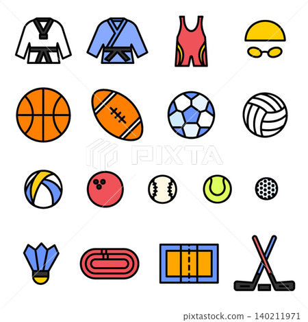 Sports Icon Set - Colored Outline Sports Icon Set - Colored Outline 140211971
