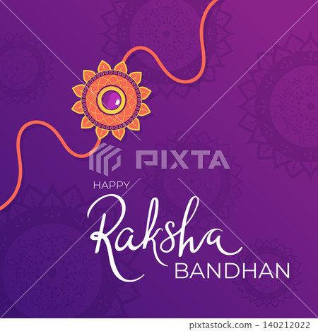 Happy Raksha Bandhan Indian festival greeting card with traditional bracelet. Vector illustration Happy Raksha Bandhan Indian festival greeting card with traditional bracelet. Vector illustration 140212022