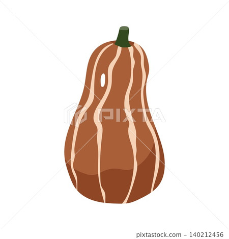 Brown striped pumpkin flat vector illustration decorative autumn harvest vegetable Brown striped pumpkin flat vector illustration decorative autumn harvest vegetable 140212456
