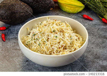 Aromatic Cumin Rice in a Bowl with Exotic Fruits and Vegetables Aromatic Cumin Rice in a Bowl with Exotic Fruits and Vegetables 140213316