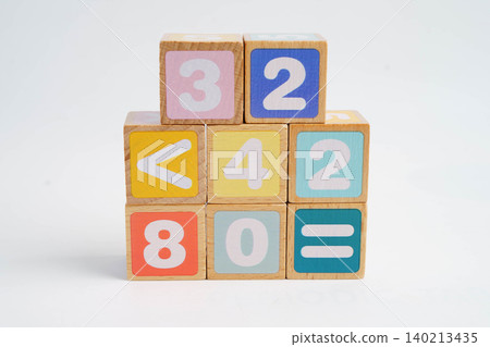 Number wood block cubes for learning Mathematic, education math concept. Number wood block cubes for learning Mathematic, education math concept. 140213435
