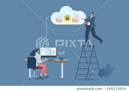 Organizing important information and storing company or organization data in secure cloud technology, With global online connections. Vector design illustration. 140213634