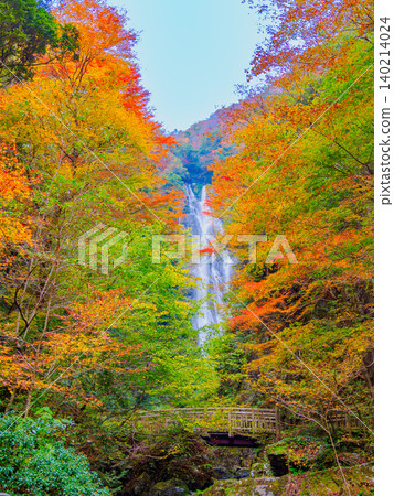 Kamba Falls at the peak of autumn foliage; a magnificent waterfall captured smoothly with a slow shutter speed; a vertical composition with no people in it. Kamba Falls at the peak of autumn foliage; a magnificent waterfall captured smoothly with a slow shutter speed; a vertical composition with no people in it. 140214024