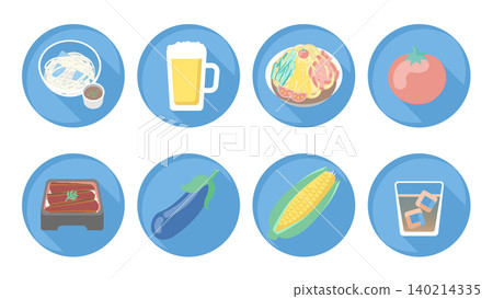 Round icon set of summer foods and drinks Round icon set of summer foods and drinks 140214335