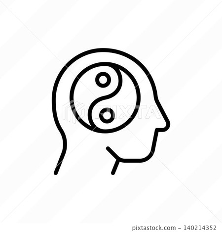 Mental balance thin line icon. Yin Yang symbol in human head. Mental health. Modern vector illustration. 140214352