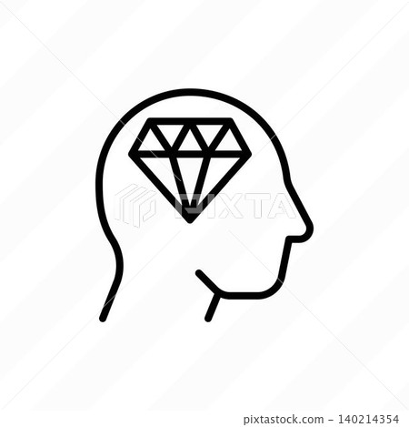 Brilliant thought thin line icon: diamond in head. Creativity, innovation, good idea. Modern vector illustration. 140214354