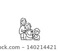 一幅插圖，線條畫，描繪了一位家長和孩子照顧一位老婦人。 140214421