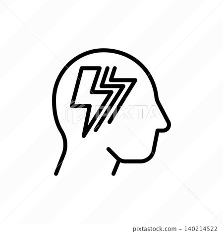 Negative thinking thin line icon. Flash in silhouette of man head. Depression, anxiety, frustration. Modern vector illustration of mental health. Negative thinking thin line icon. Flash in silhouette of man head. Depression, anxiety, frustration. Modern vector illustration of mental health. 140214522