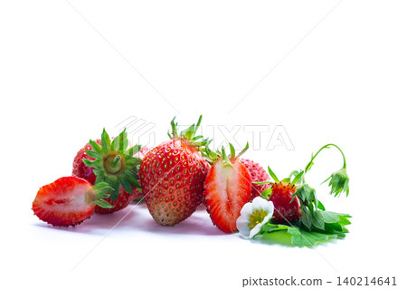 Natural ripe strawberries with flower and copy space Natural ripe strawberries with flower and copy space 140214641