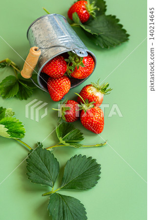 Healthy ripe strawberries with leaves and copy space Healthy ripe strawberries with leaves and copy space 140214645