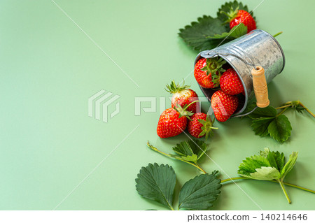 Top view of organic strawberries on light green backdrop Top view of organic strawberries on light green backdrop 140214646