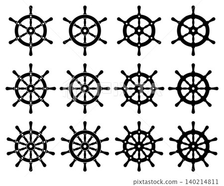 Set of vector illustrations of ship steering wheel icons. Set of vector illustrations of ship steering wheel icons. 140214811