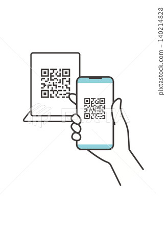 單幅插圖顯示智慧型手機掃描二維碼（行動驗證/代碼掃描）。 140214828