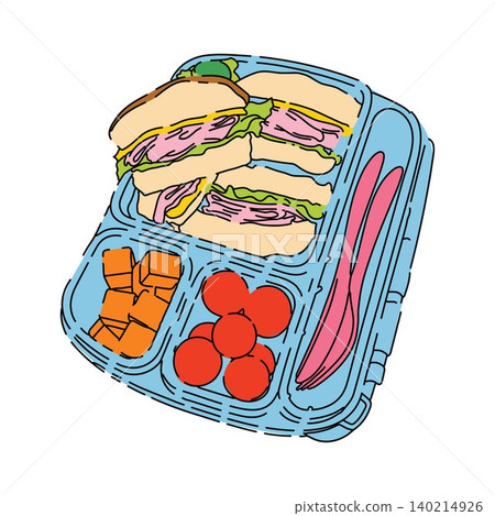 Colorful Kids Lunch Box with Sandwiches and Snacks Colorful Kids Lunch Box with Sandwiches and Snacks 140214926