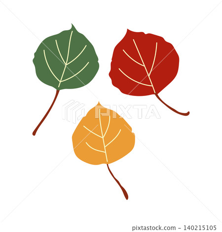 Small autumn aspen or birch leaves vector set in green red and yellow Small autumn aspen or birch leaves vector set in green red and yellow 140215105
