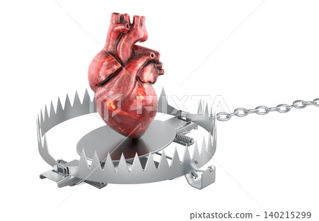 Human heart caught in metal trap. 3D rendering Human heart caught in metal trap. 3D rendering 140215299