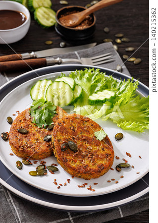 Plant Based Burger Patties With Green Salad Plant Based Burger Patties With Green Salad 140215362