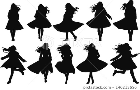 Silhouette illustration of a woman in autumn clothes striking a pose. Silhouette illustration of a woman in autumn clothes striking a pose. 140215656