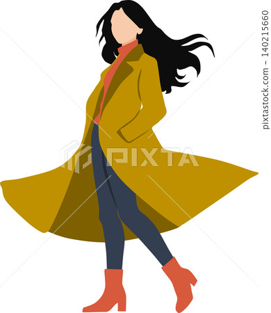 一幅描繪身著秋裝的女子擺出姿勢的插圖。 140215660