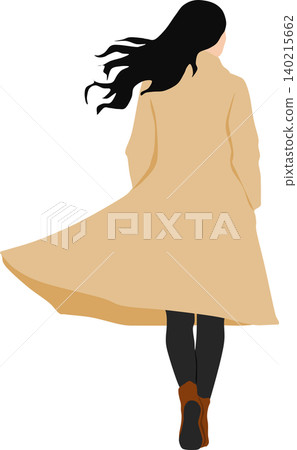 一幅描繪身著秋裝的女子擺出姿勢的插圖。 140215662