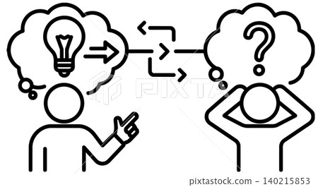 Problem solving and communication stick figure vector icon. Light bulb idea sharing with confused person with question mark, team mentoring and brainstorming concept. Problem solving and communication stick figure vector icon. Light bulb idea sharing with confused person with question mark, team mentoring and brainstorming concept. 140215853