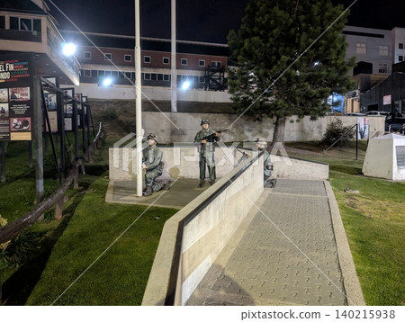 El Calafate, Patagonia, Argentina - March 8, 2026: Monument with soldier figures honoring Falklands veterans El Calafate, Patagonia, Argentina - March 8, 2026: Monument with soldier figures honoring Falklands veterans 140215938
