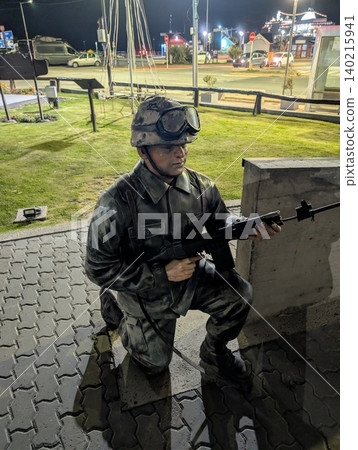 El Calafate, Patagonia, Argentina - March 8, 2026: Sculptural tribute to Argentine veterans El Calafate, Patagonia, Argentina - March 8, 2026: Sculptural tribute to Argentine veterans 140215941