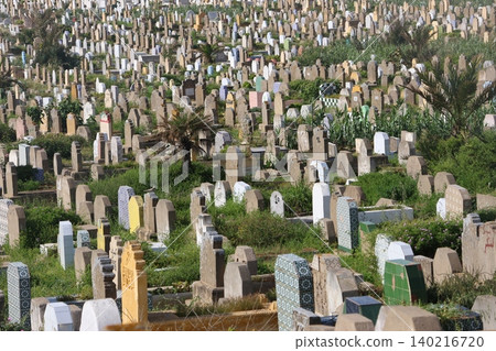 Expansive historic cemetery with hundreds of weathered gravestones and tiled tombs set among green vegetation and palm trees. Expansive historic cemetery with hundreds of weathered gravestones and tiled tombs set among green vegetation and palm trees. 140216720