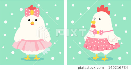 A playful, minimalist illustration depicting two adorable Easter chicks wearing pink polka-dot ribbons. A playful, minimalist illustration depicting two adorable Easter chicks wearing pink polka-dot ribbons. 140216784