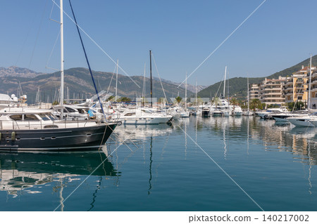 Porto Montenegro marina in Tivat with luxury yachts and calm Adriatic water 140217002