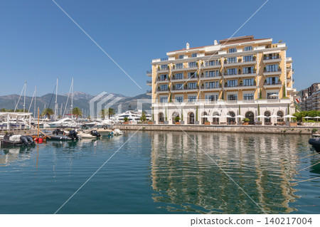 Waterfront luxury marina and hotel building in Porto Montenegro, Tivat on sunny day Waterfront luxury marina and hotel building in Porto Montenegro, Tivat on sunny day 140217004