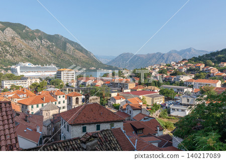 Panoramic view of Kotor old town rooftops and Bay of Kotor, Montenegro Panoramic view of Kotor old town rooftops and Bay of Kotor, Montenegro 140217089