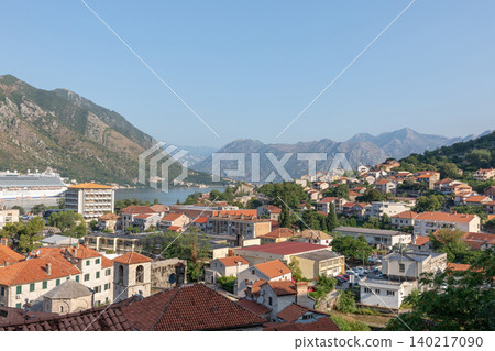 Panoramic view of Kotor old town rooftops and Bay of Kotor, Montenegro Panoramic view of Kotor old town rooftops and Bay of Kotor, Montenegro 140217090